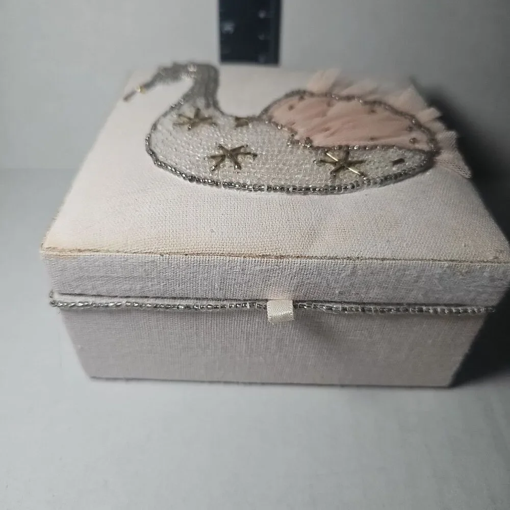 Pottery Barn Kids Beaded and Embroidered Swan Trinket Box Pink